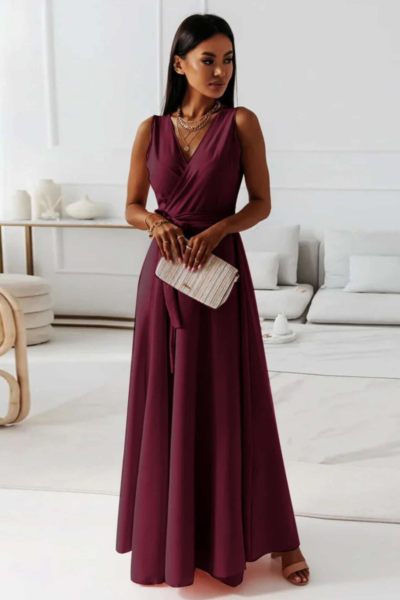 Wrap Style Maxi Wedding Guest Dress