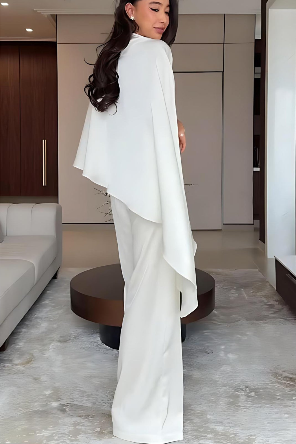 Draped Cape Sleeve Wide Leg Pants Matching Set