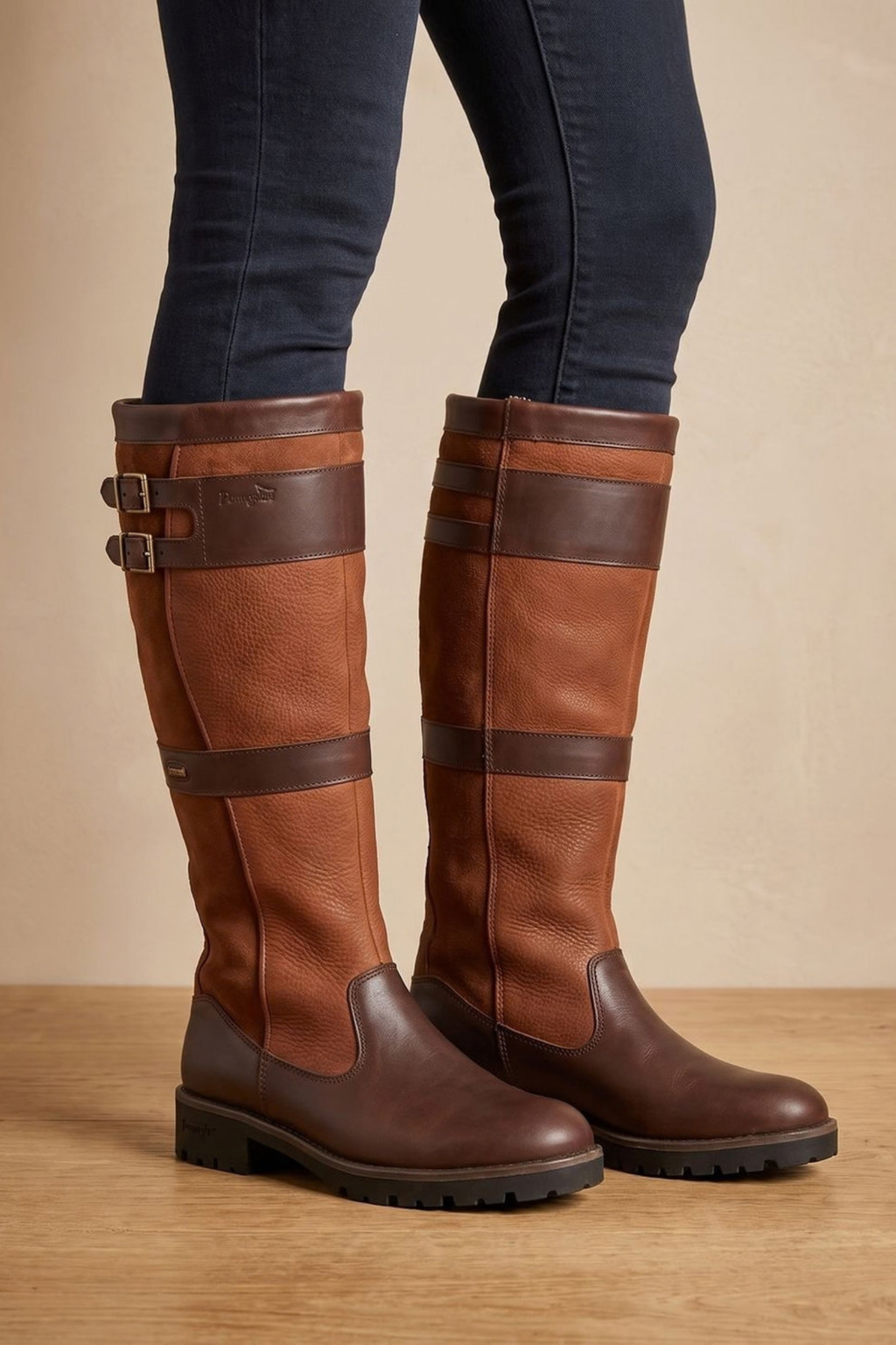 Double Buckle Knee High Pull On Boots