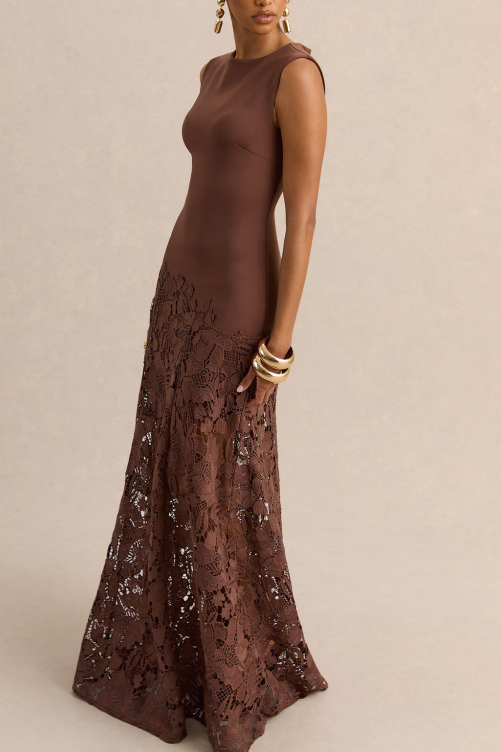 Floral Openwork Maxi Dress with Sculpted Bodice