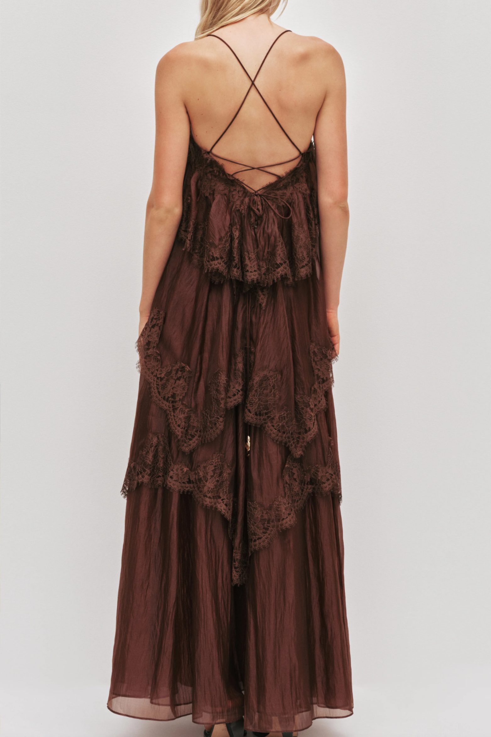Feminine Lace Tiered Maxi Dress