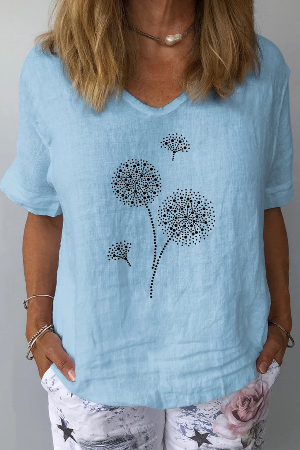Linen Botanical Print Blouse with Lightweight Comfort
