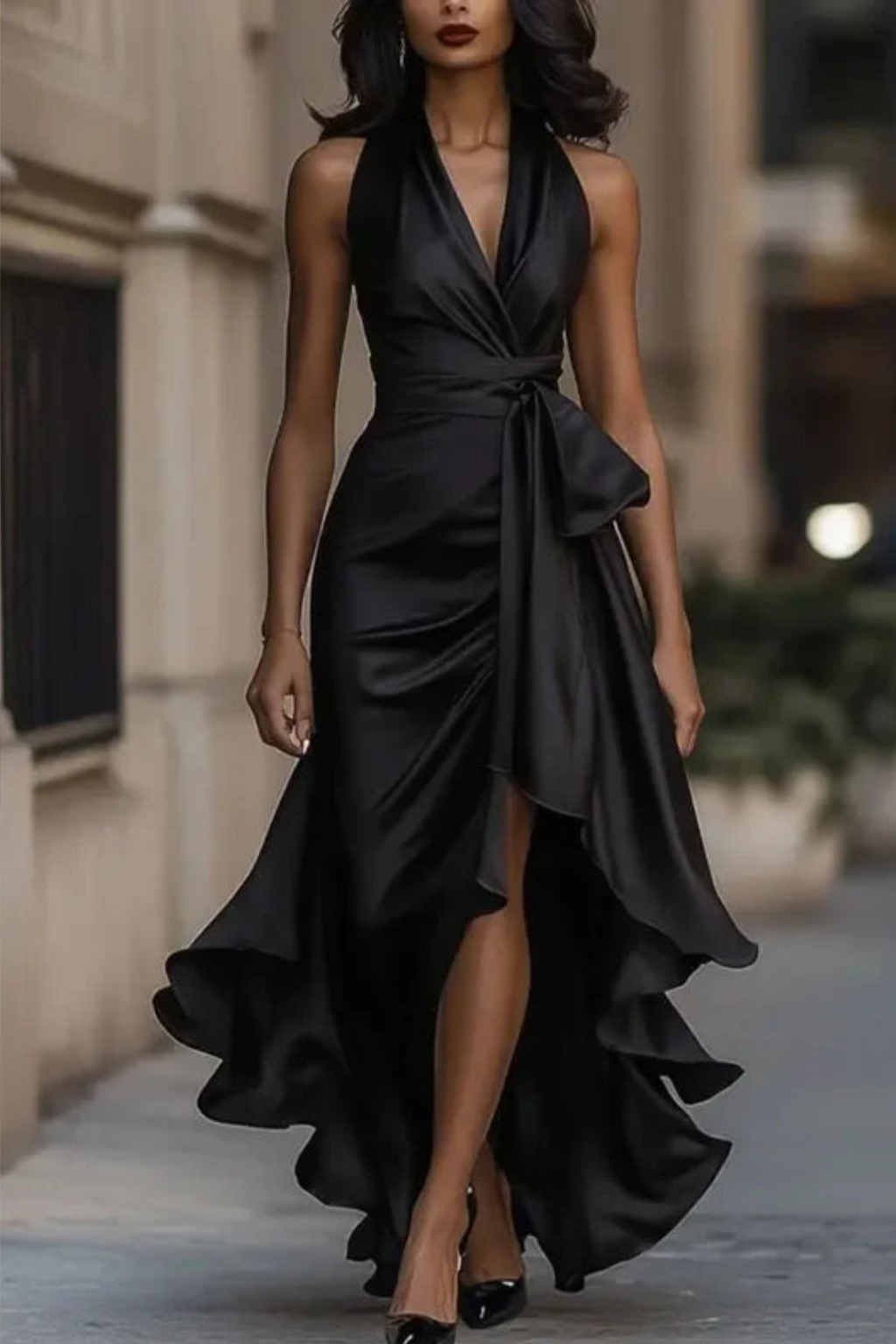 Chic Halter Satin Flow Maxi Dress