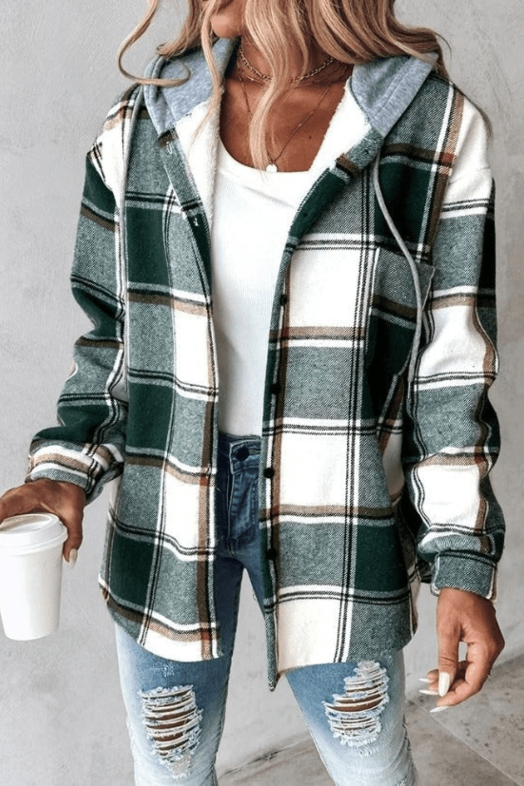 Plaid Hooded Relaxed Shacket