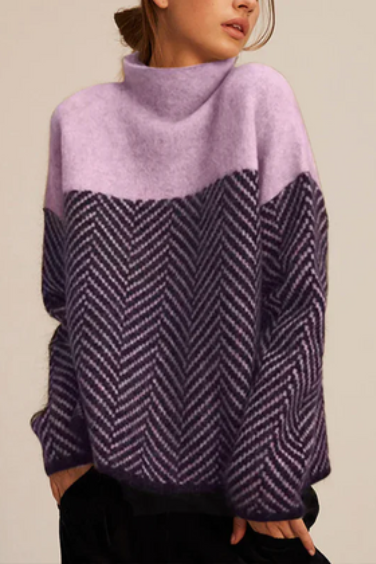 Chevron Funnel Neck Relaxed Sweater
