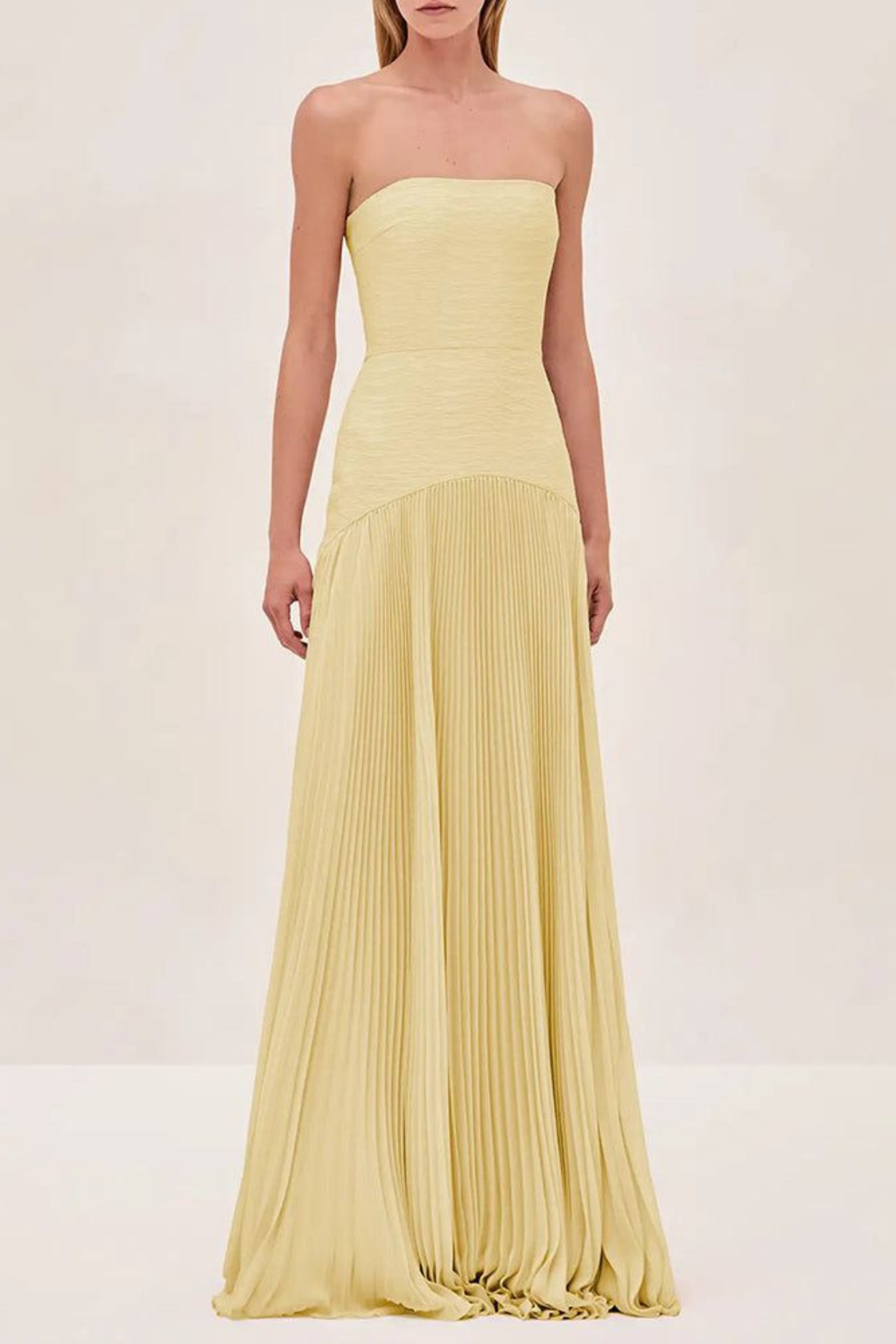 Pleated Strapless Maxi Dress with A-Line Silhouette