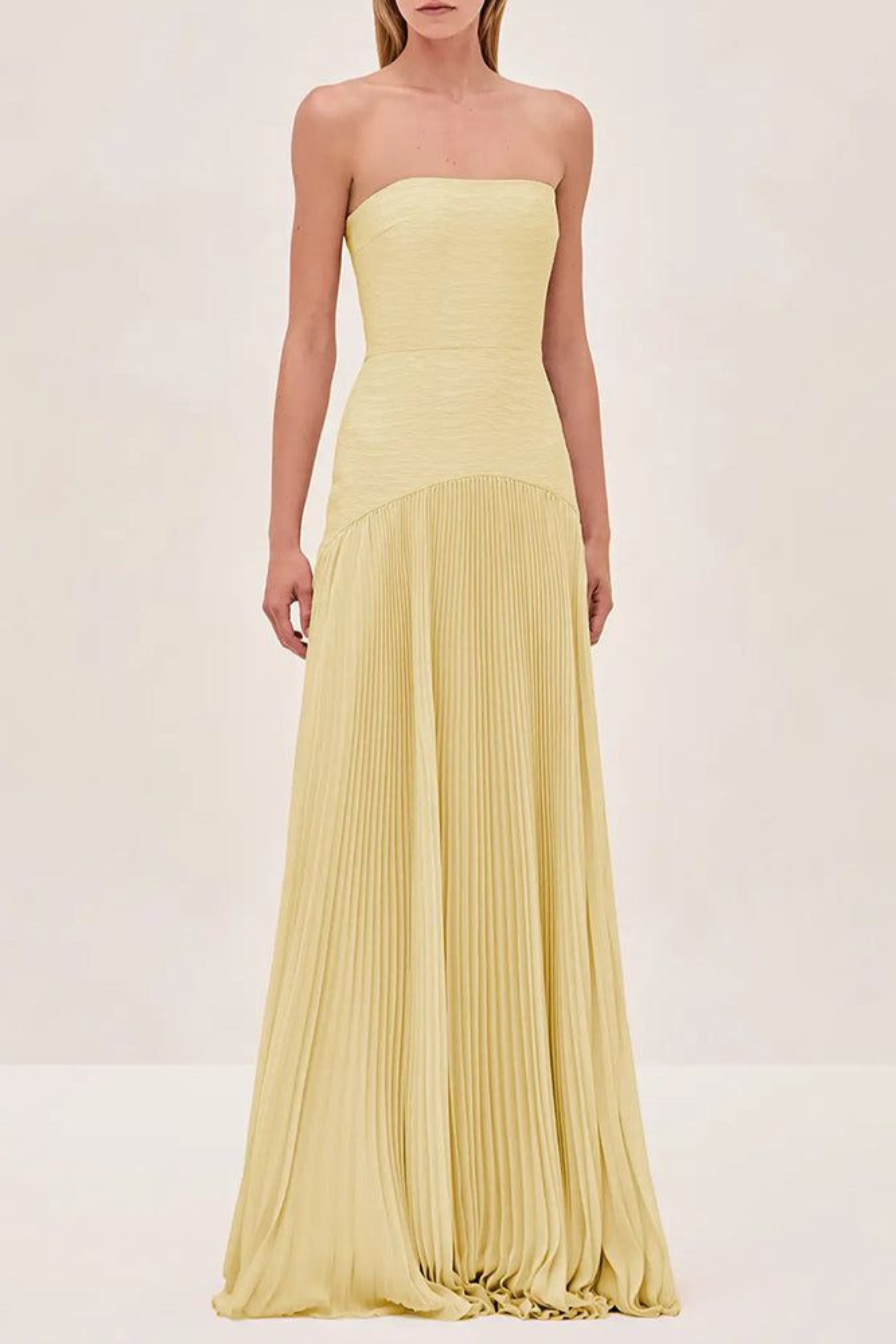 Pleated Strapless Maxi Dress with A-Line Silhouette
