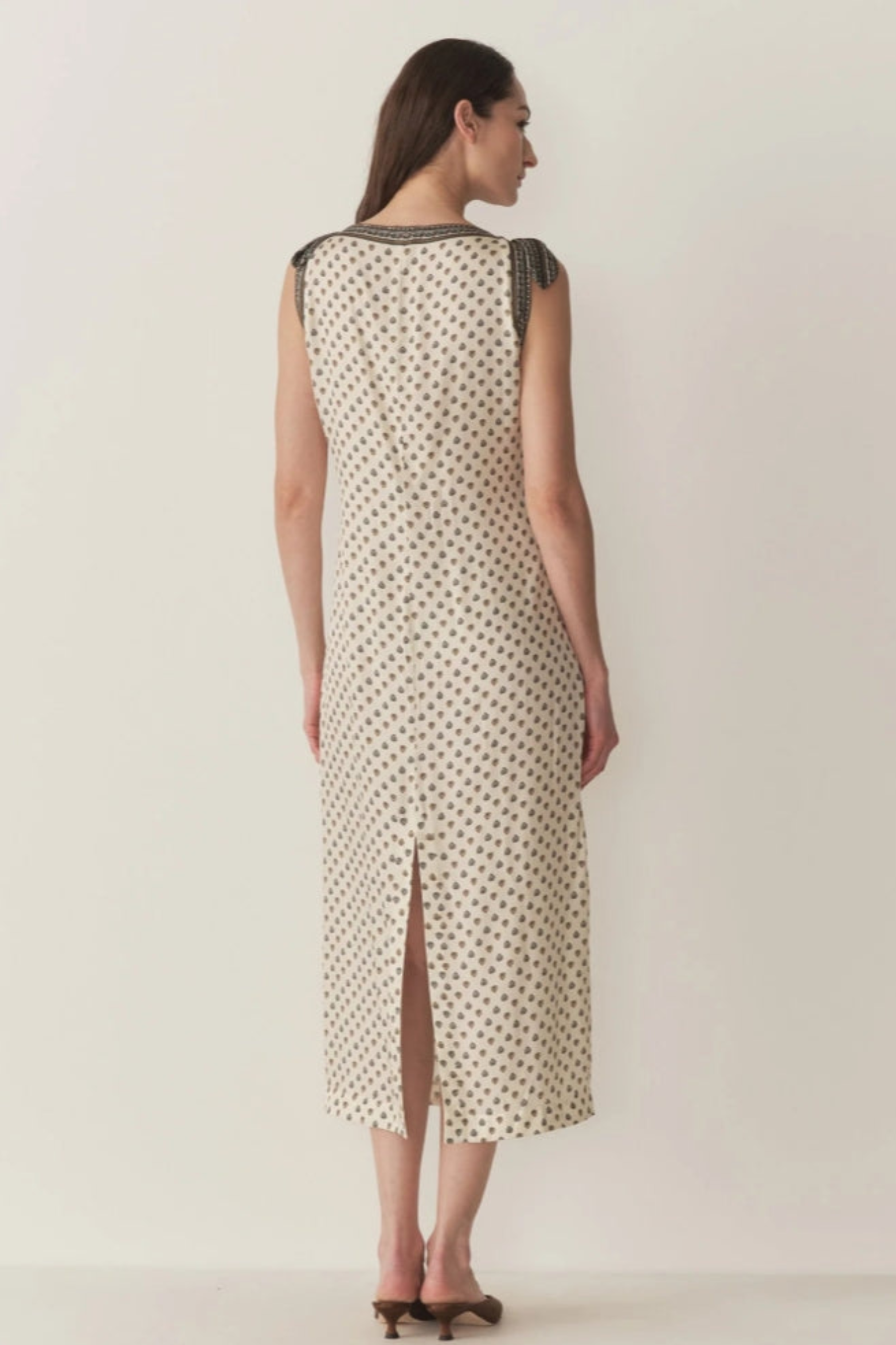 Cream Geometric Tie Strap Midi Dress