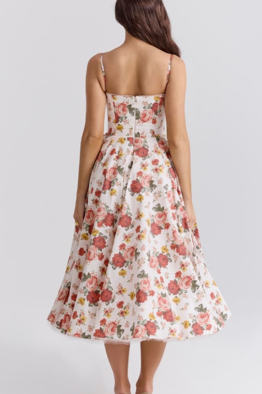 Rose Print Tulle Midi Dress Italian Style