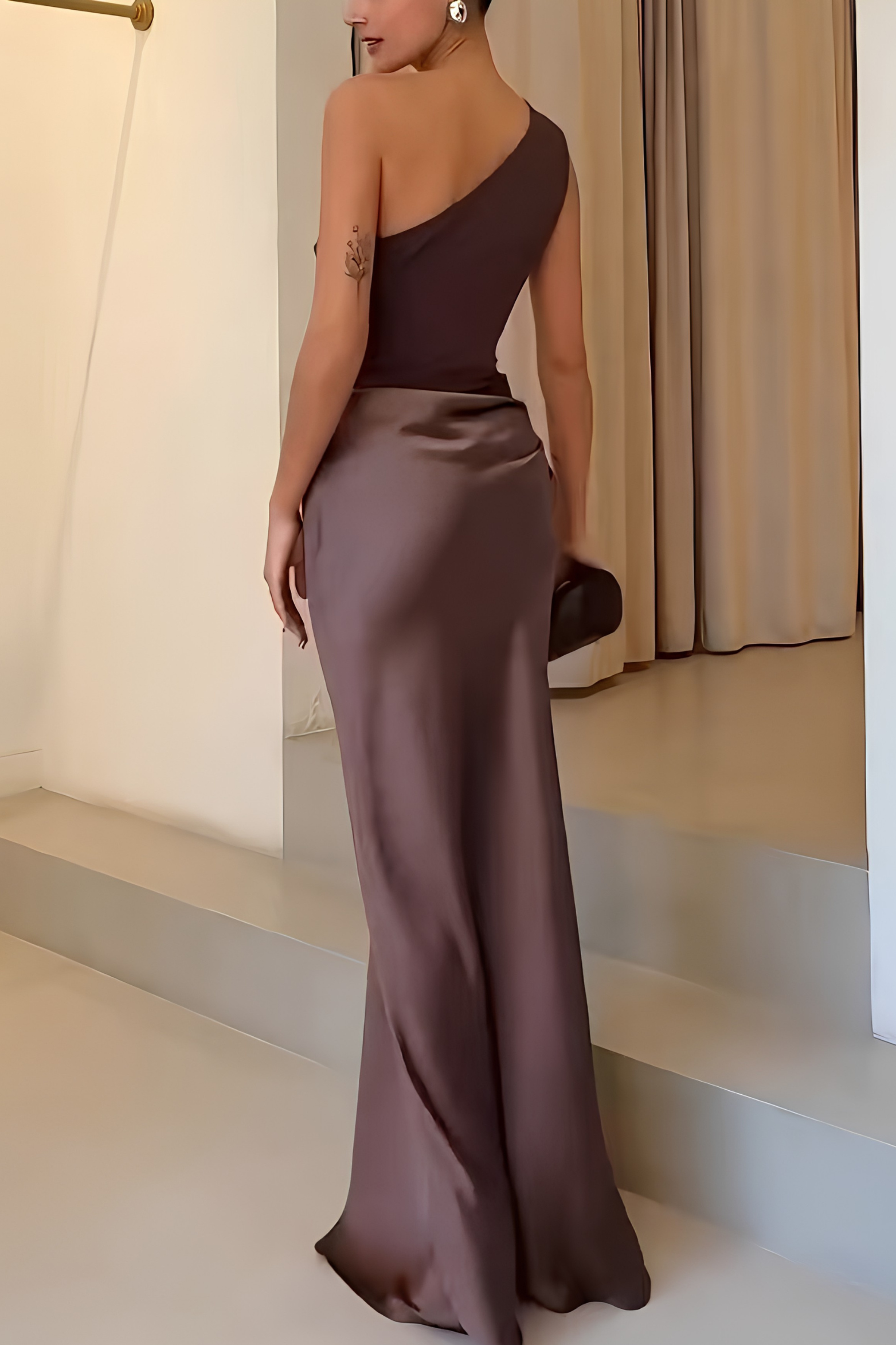 One Shoulder Pleated Party Maxi Dress