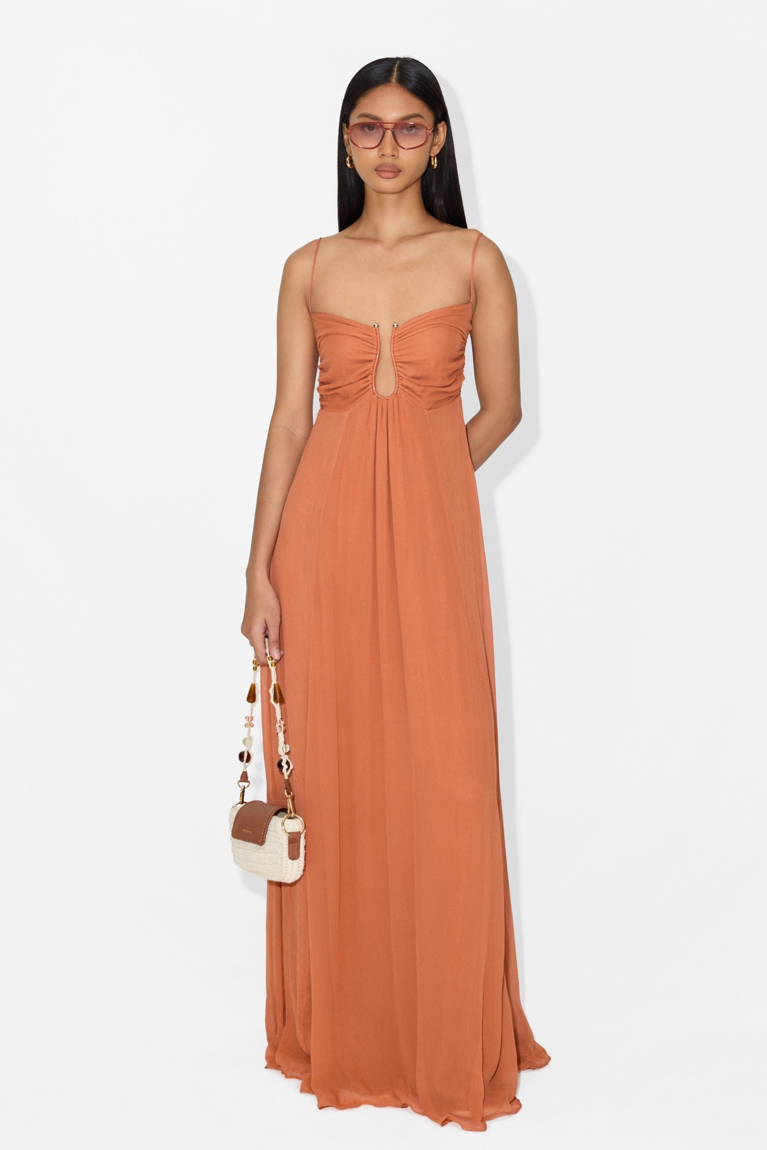 Metal Detail Backless A Line Slip Maxi Dress
