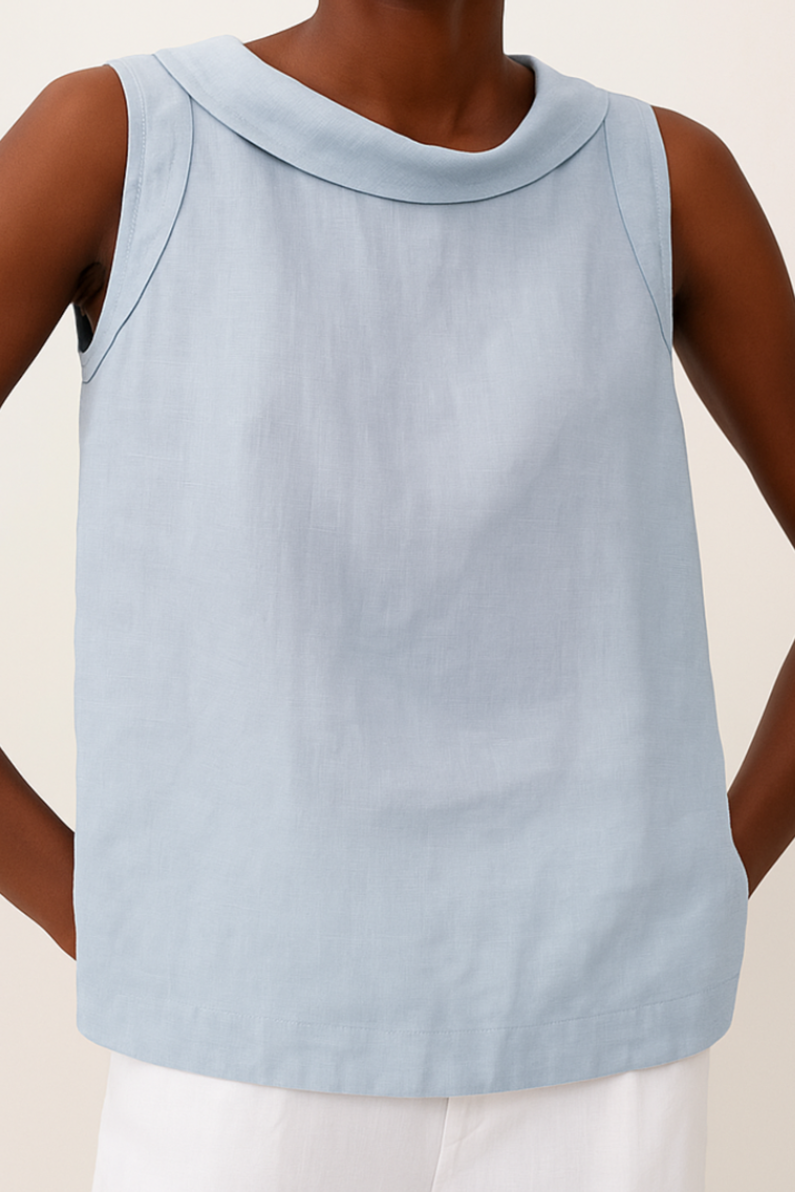 Minimalist Sleeveless Roll Collar Top