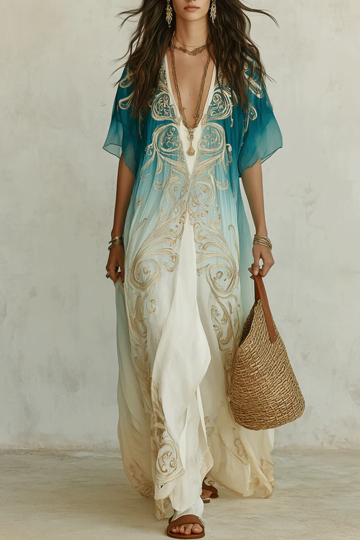 Aqua Ombre Kaftan Maxi Dress