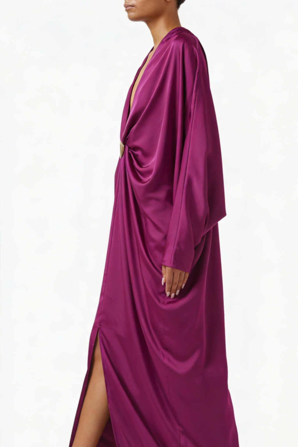 Luxe Magenta Satin Neck Maxi Dress