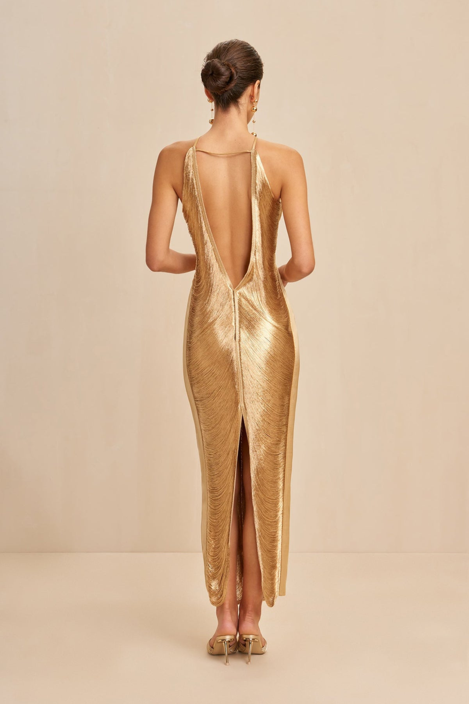 Fringe Halter Maxi Dress with Open Back