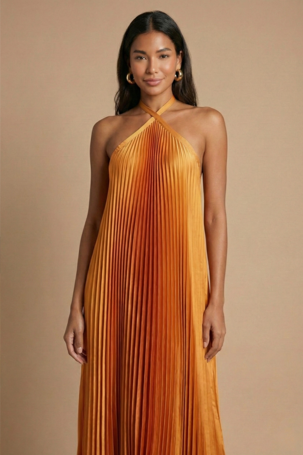 Pleated Halter Maxi Gown