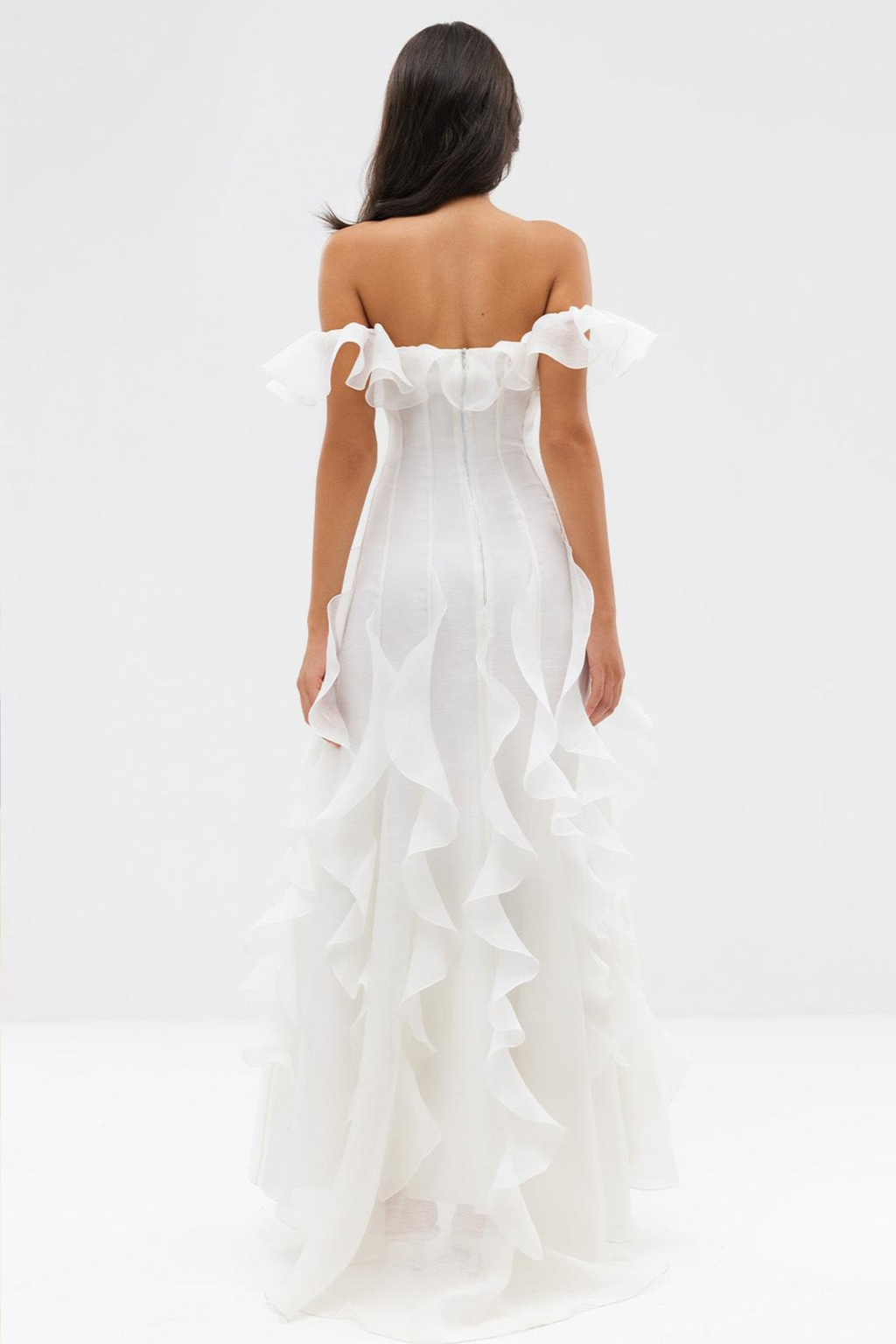 Frill Off Shoulder Maxi Dress with Romantic Silhouette