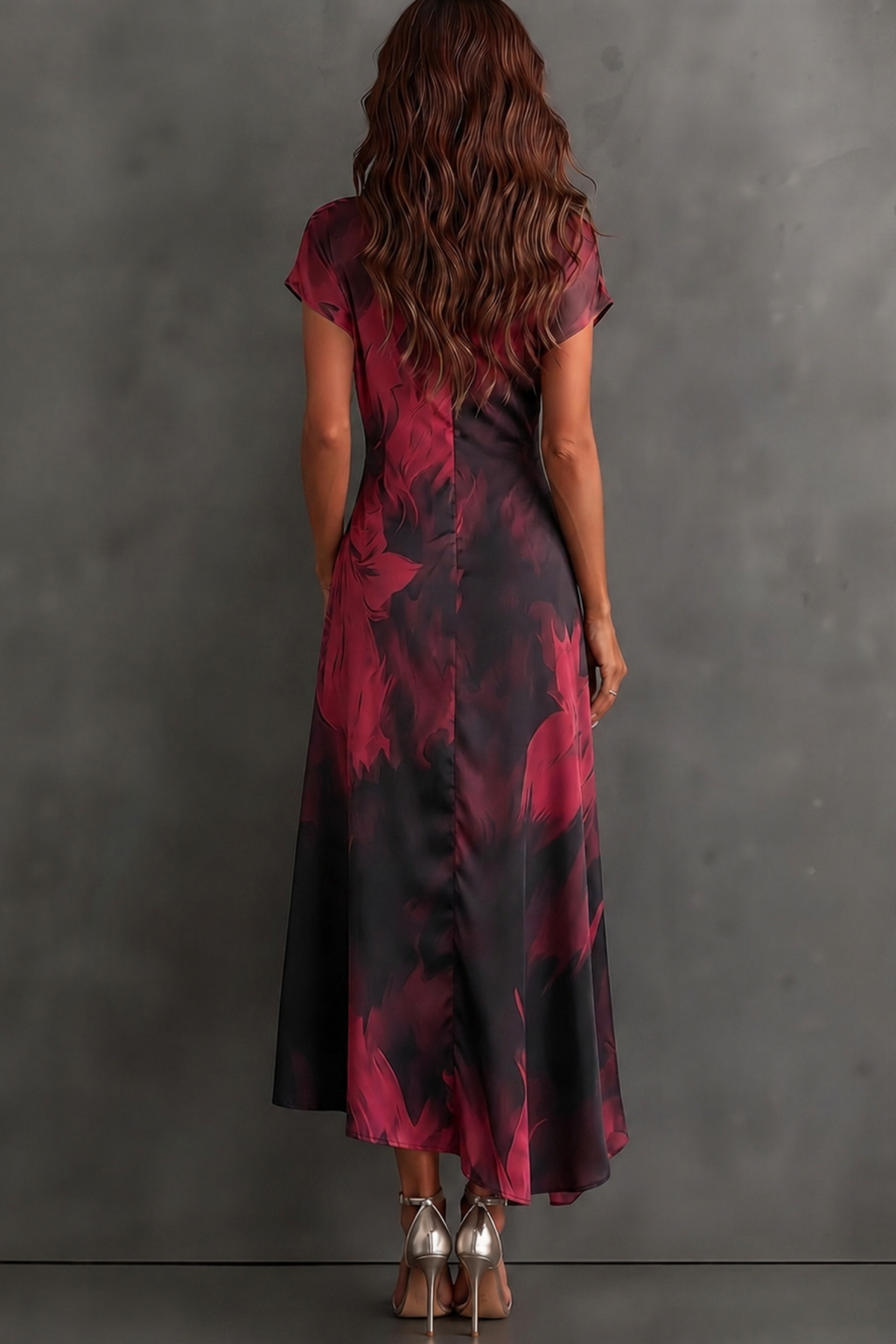 Abstract Print Wrap High Low Midi Dress