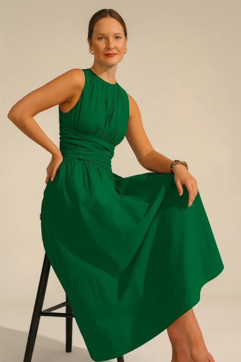 Elodie Ruched Waist Sleeveless Midi Dress