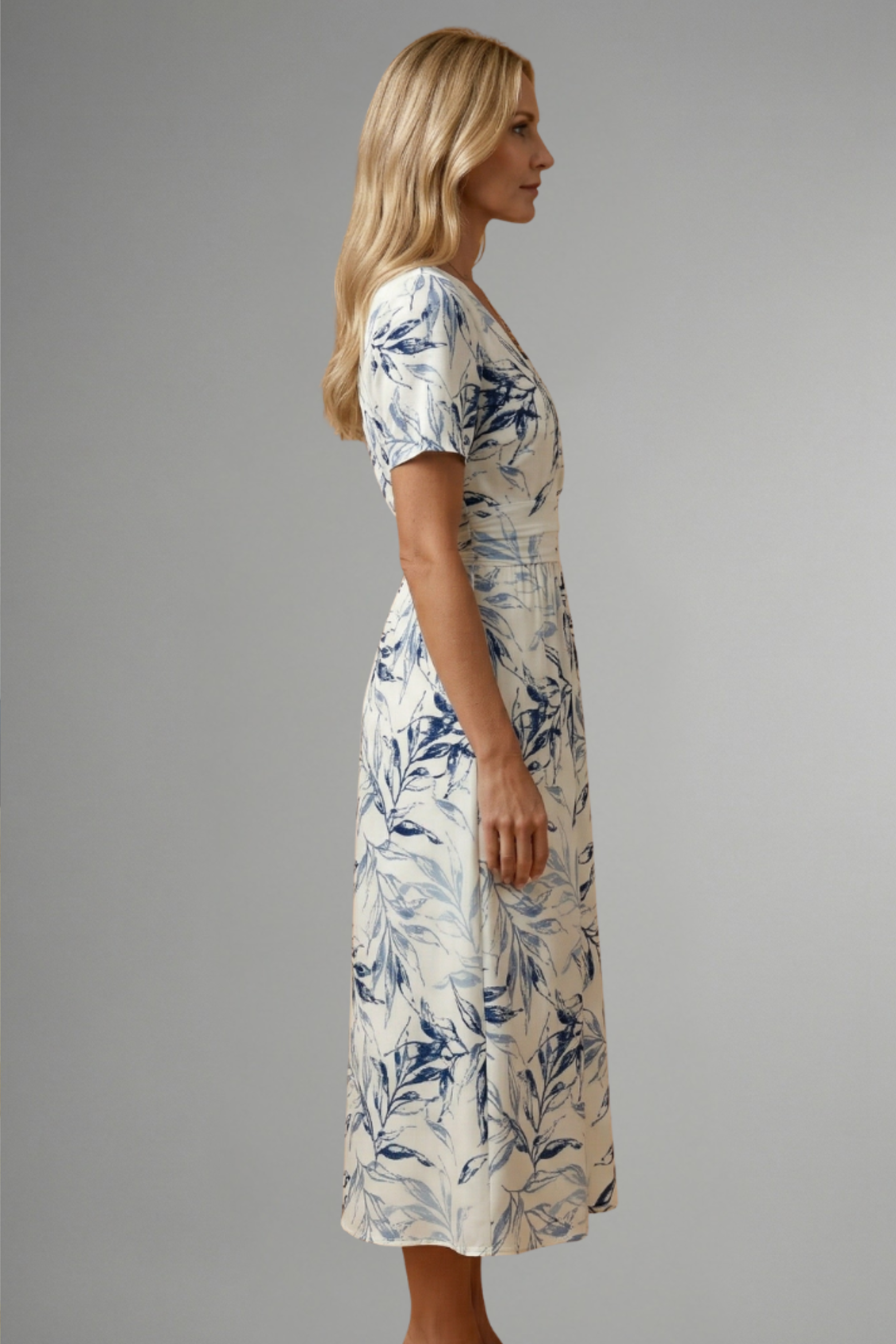 Chic Botanical Wrap Midi Dress