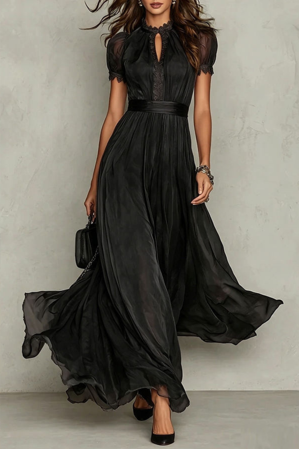 Pleated Chiffon Maxi Dress