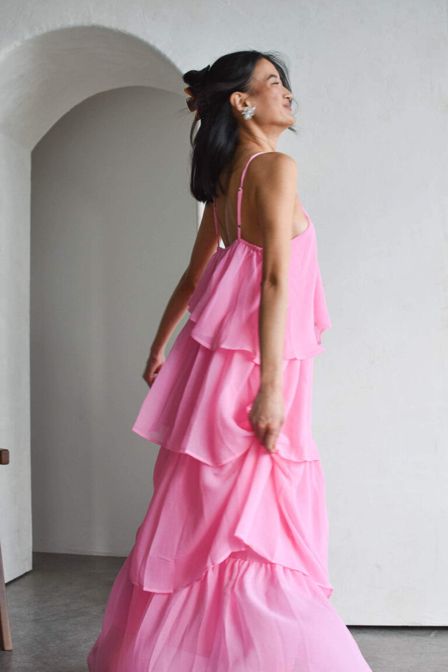 Rosette Detail Flowing Maxi Dress