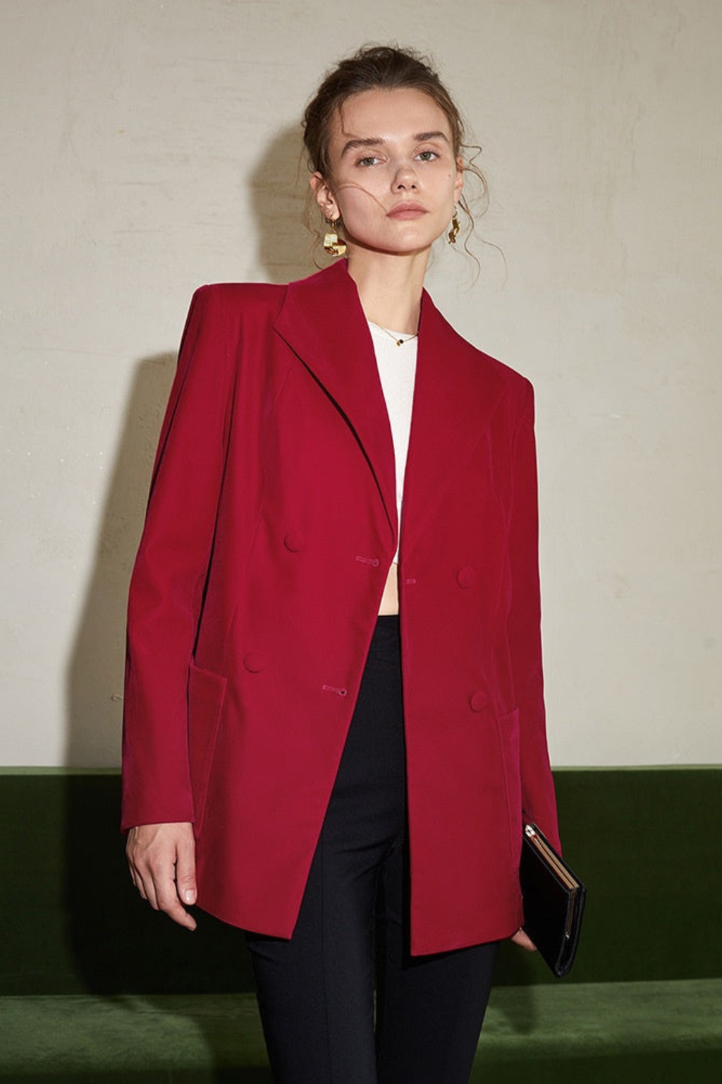 Double Breasted Red Office Blazer