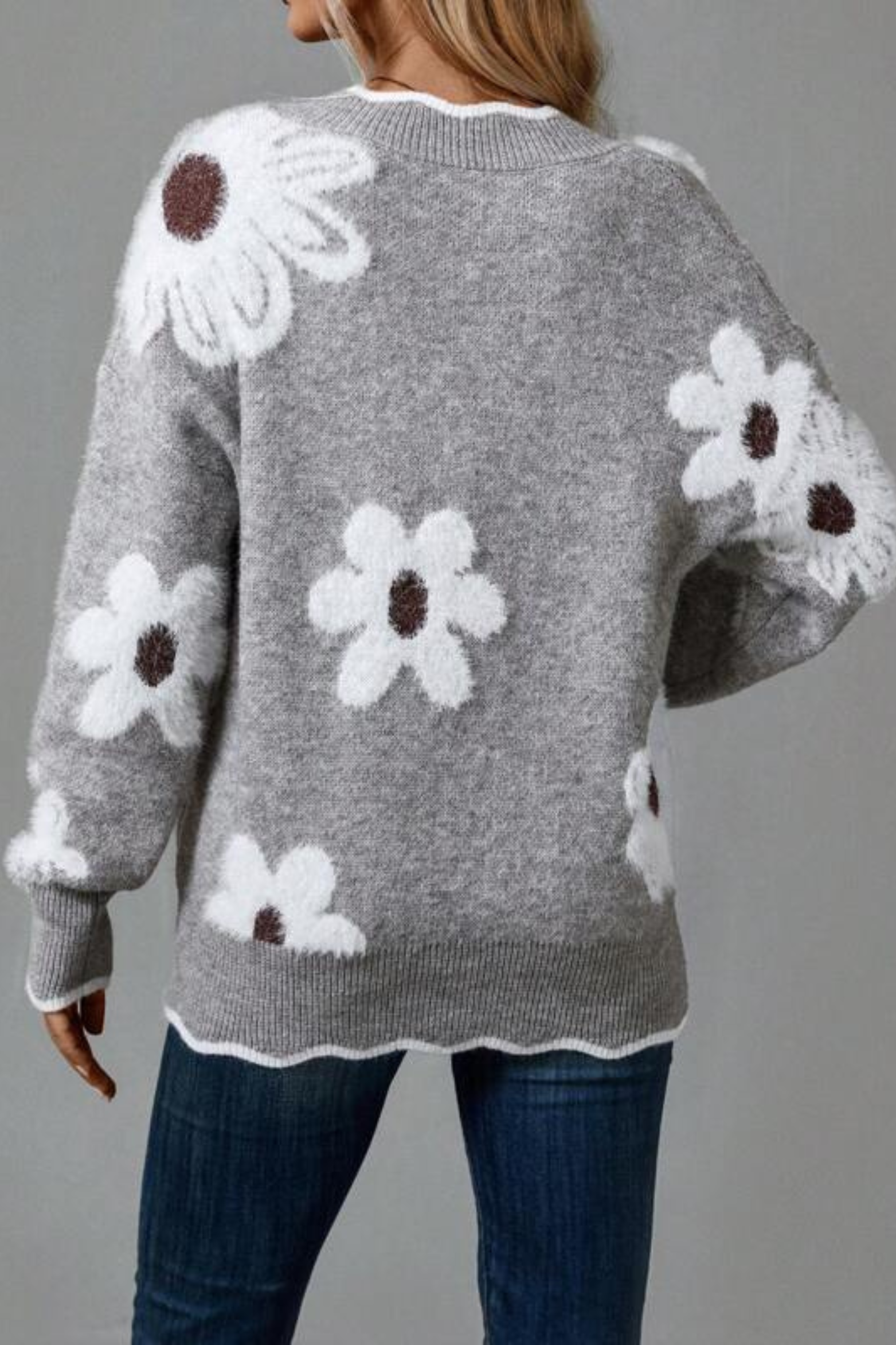 Women's Floral V Neck Knit Sweater