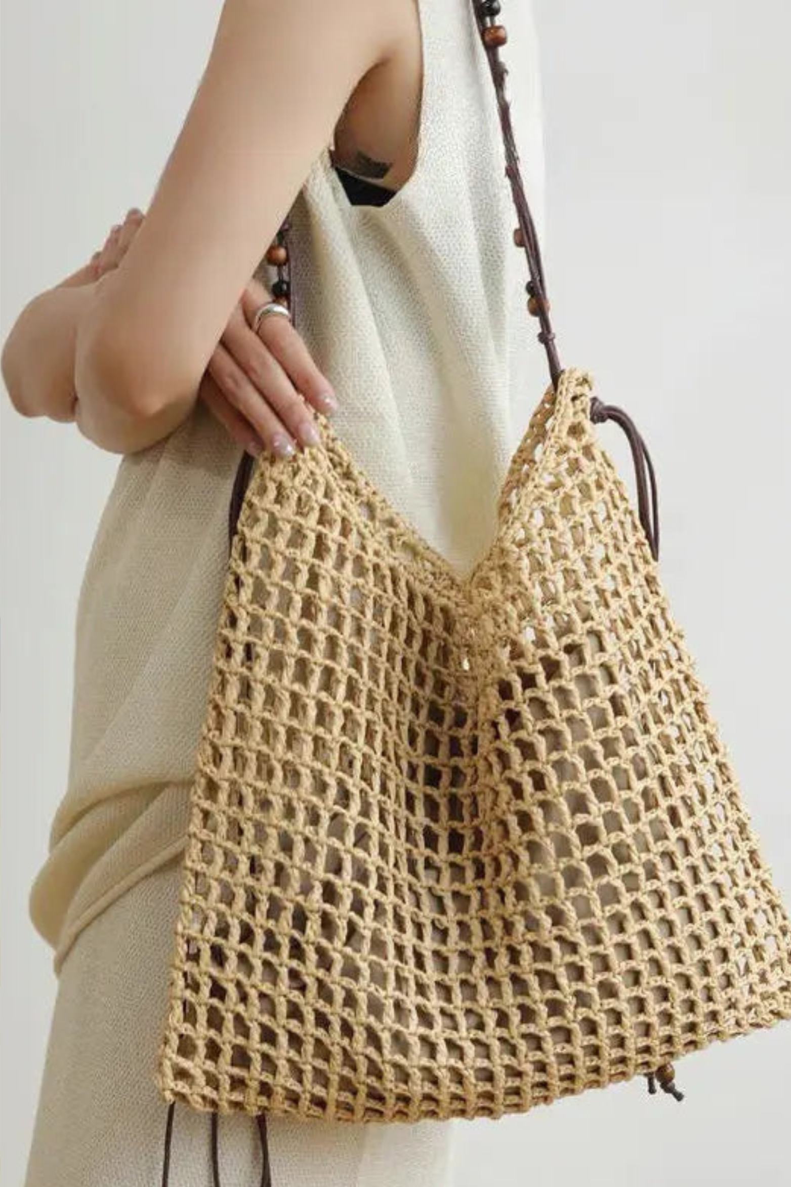 Solana Handwoven Straw Beach Tote Bag