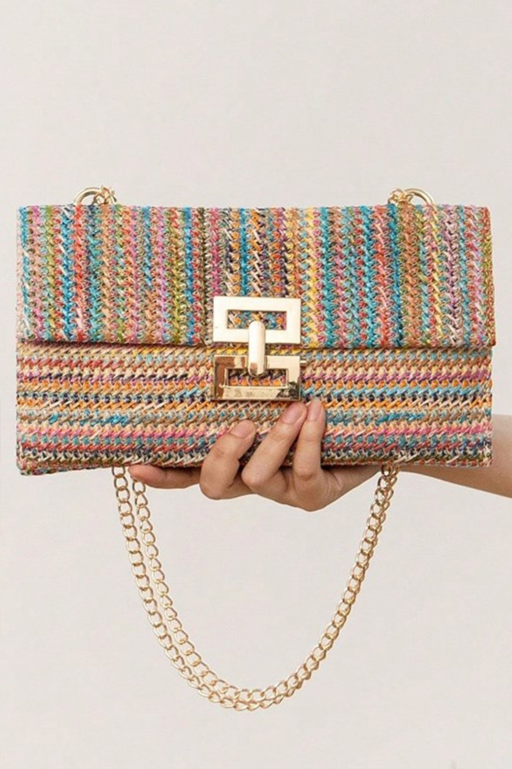 Woven Straw Chain Lock Shoulder Bag