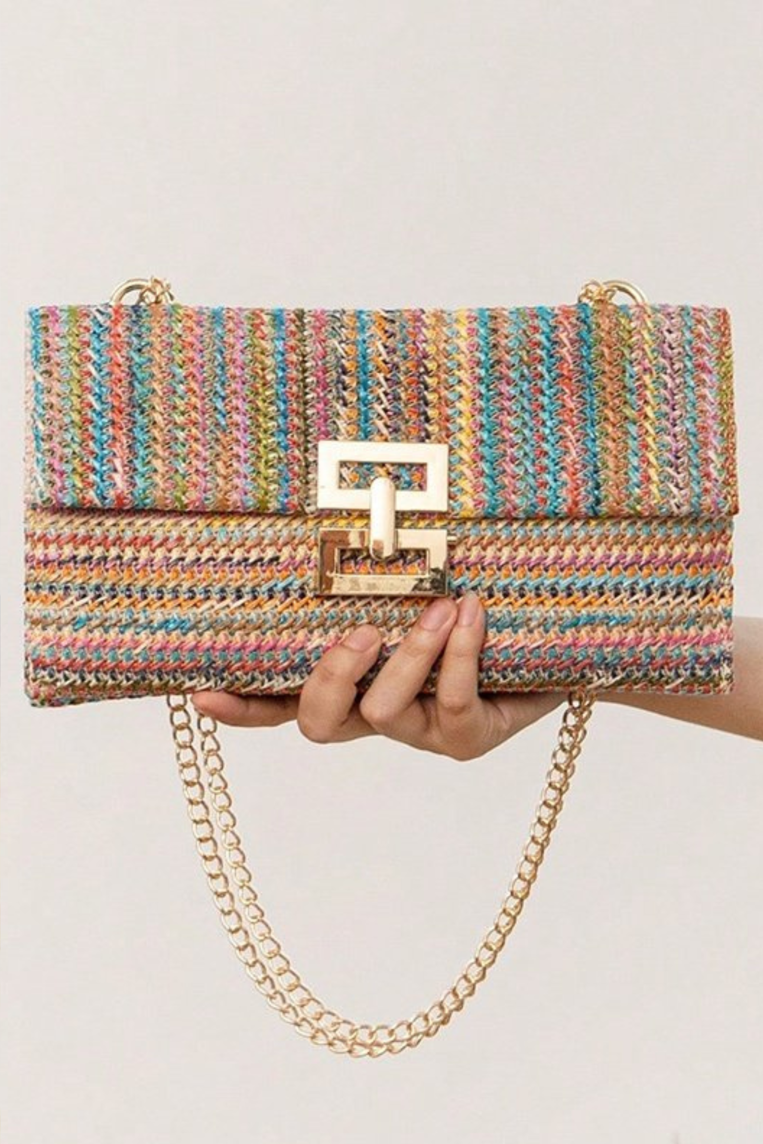 Woven Straw Chain Lock Shoulder Bag