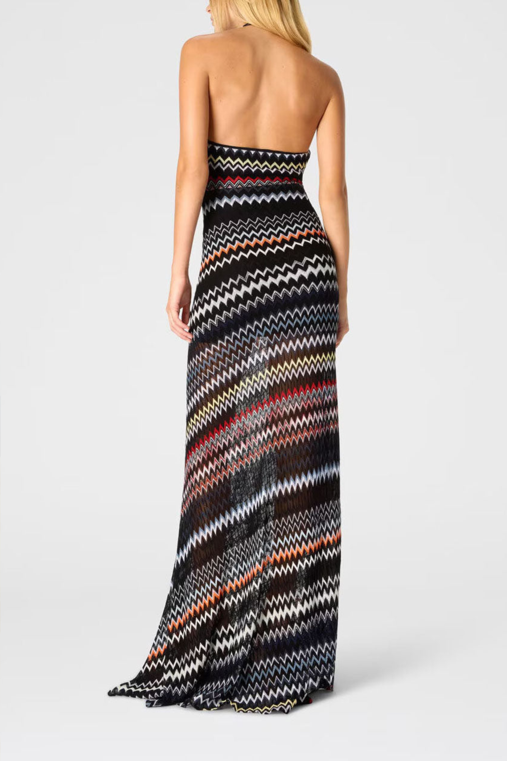 Herringbone Halter Maxi Dress with Statement Print
