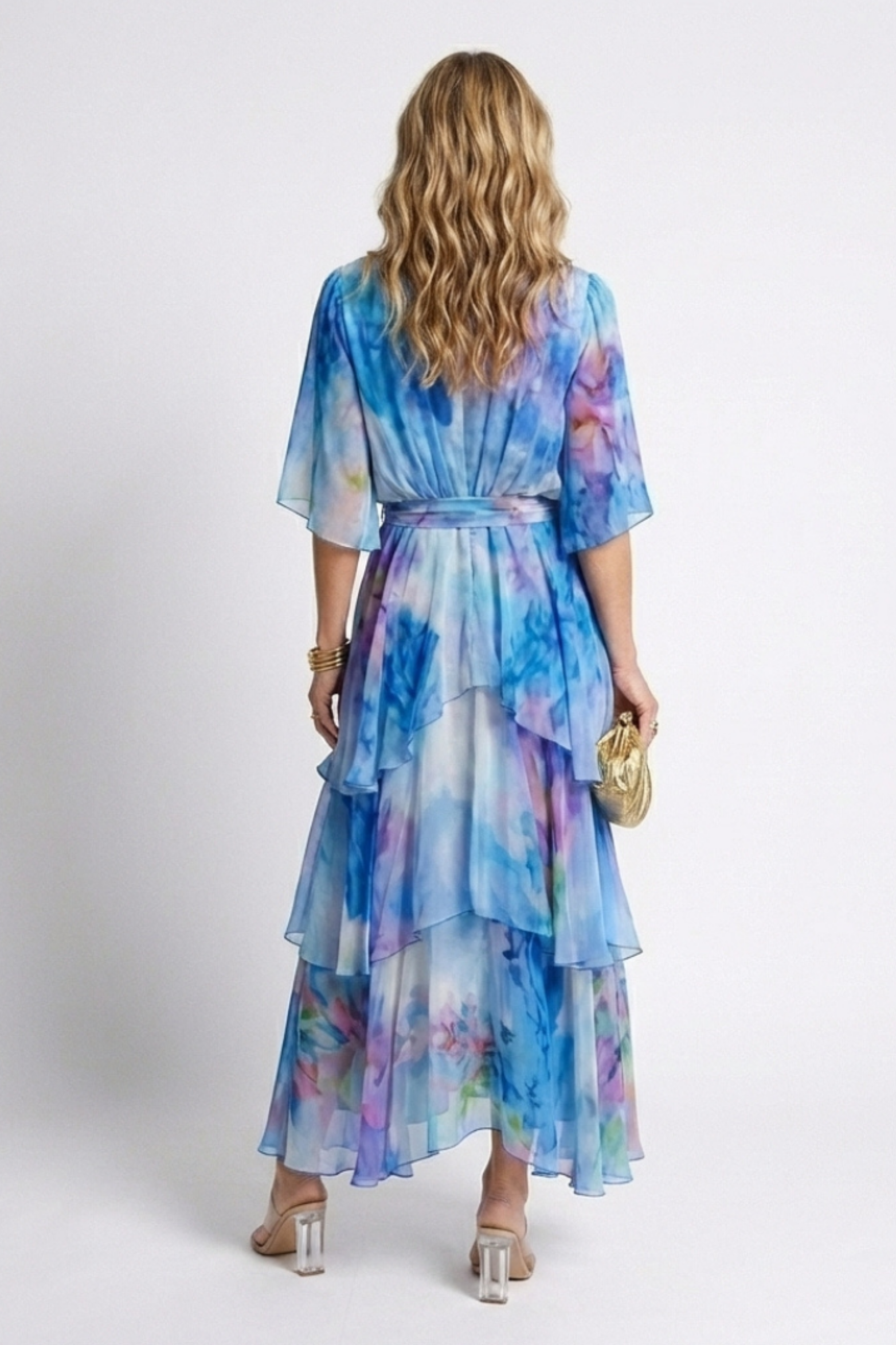 Modern Draped Flowy Cocktail Dress, Sky Blue / 2XL