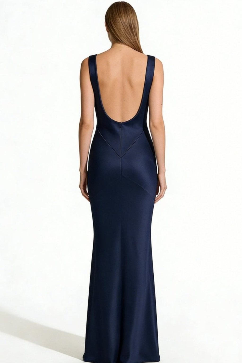Cowl Neck Backless Satin Column Gown Dress