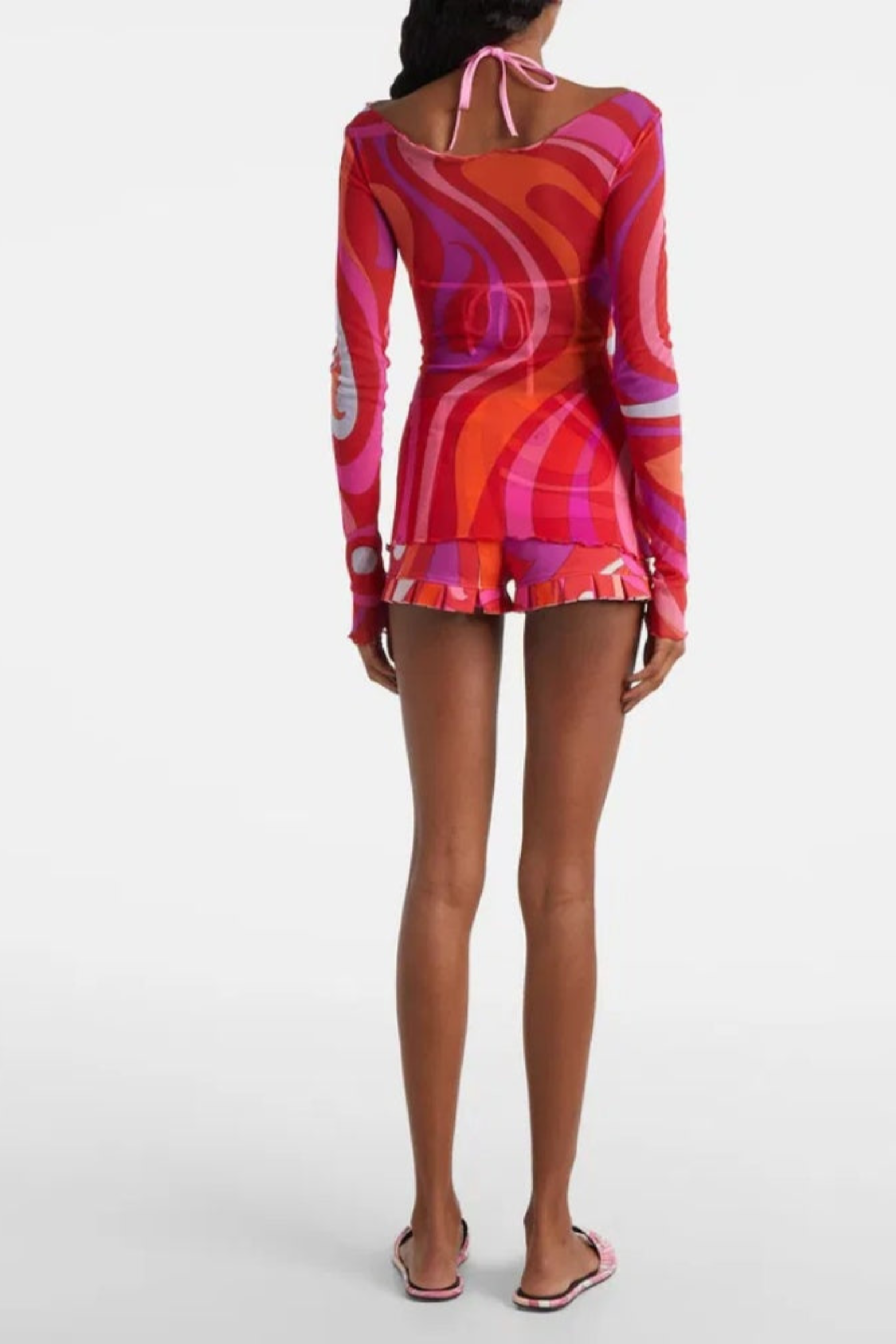 Women Sheer Mesh Swirl Print Short Set
