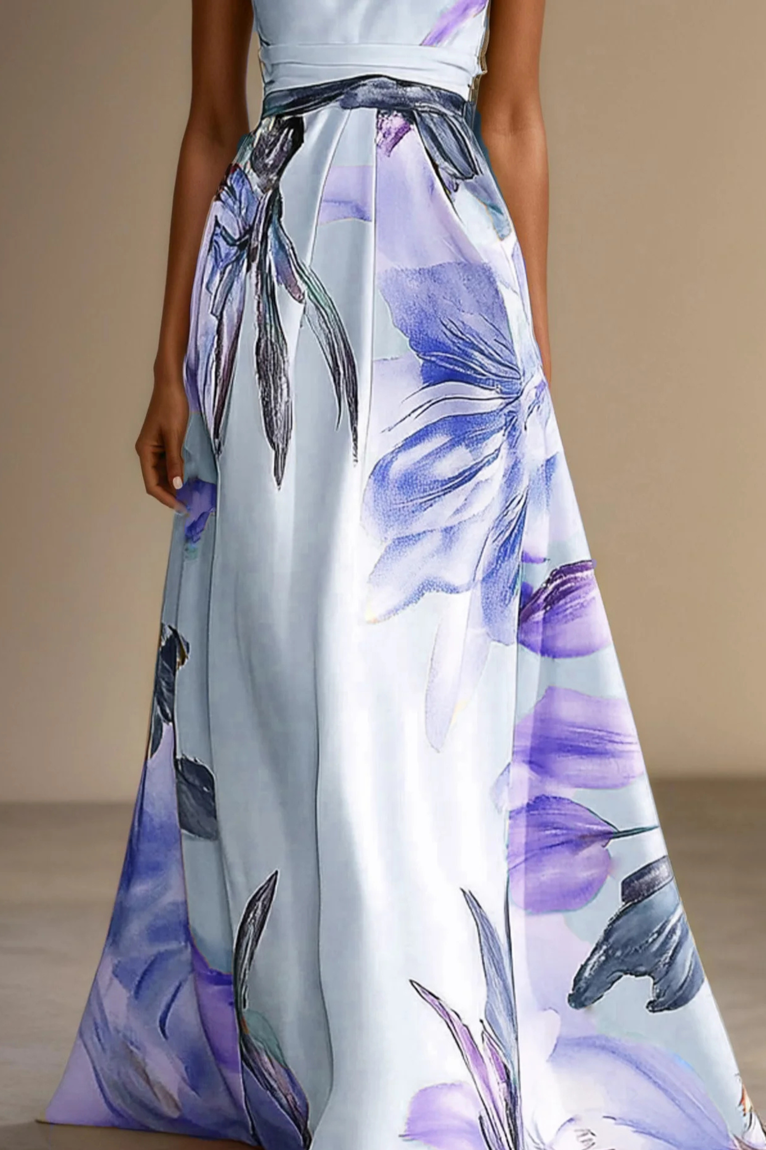 Pink Floral Satin One Shoulder Maxi Dress