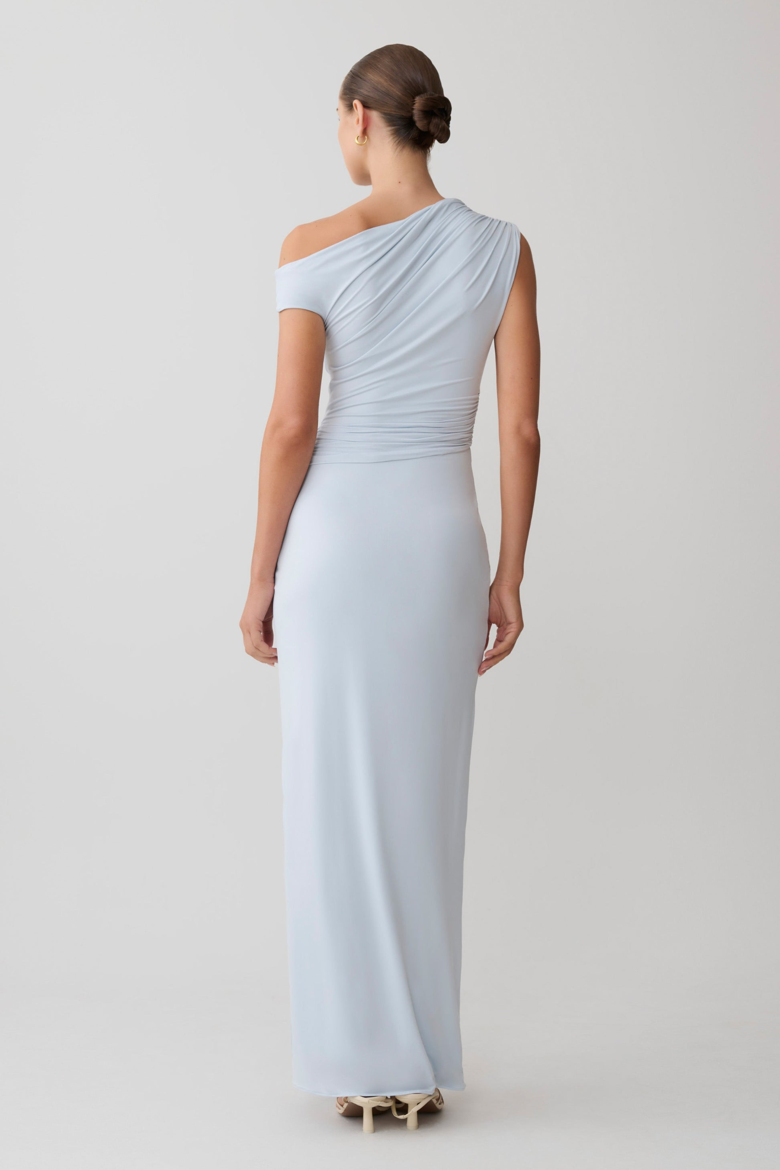 Off Shoulder Draped Maxi Dress - Pale Blue