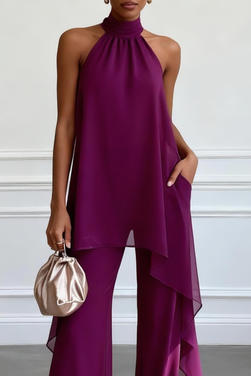 Ruffled Halter Two Piece Pants Set