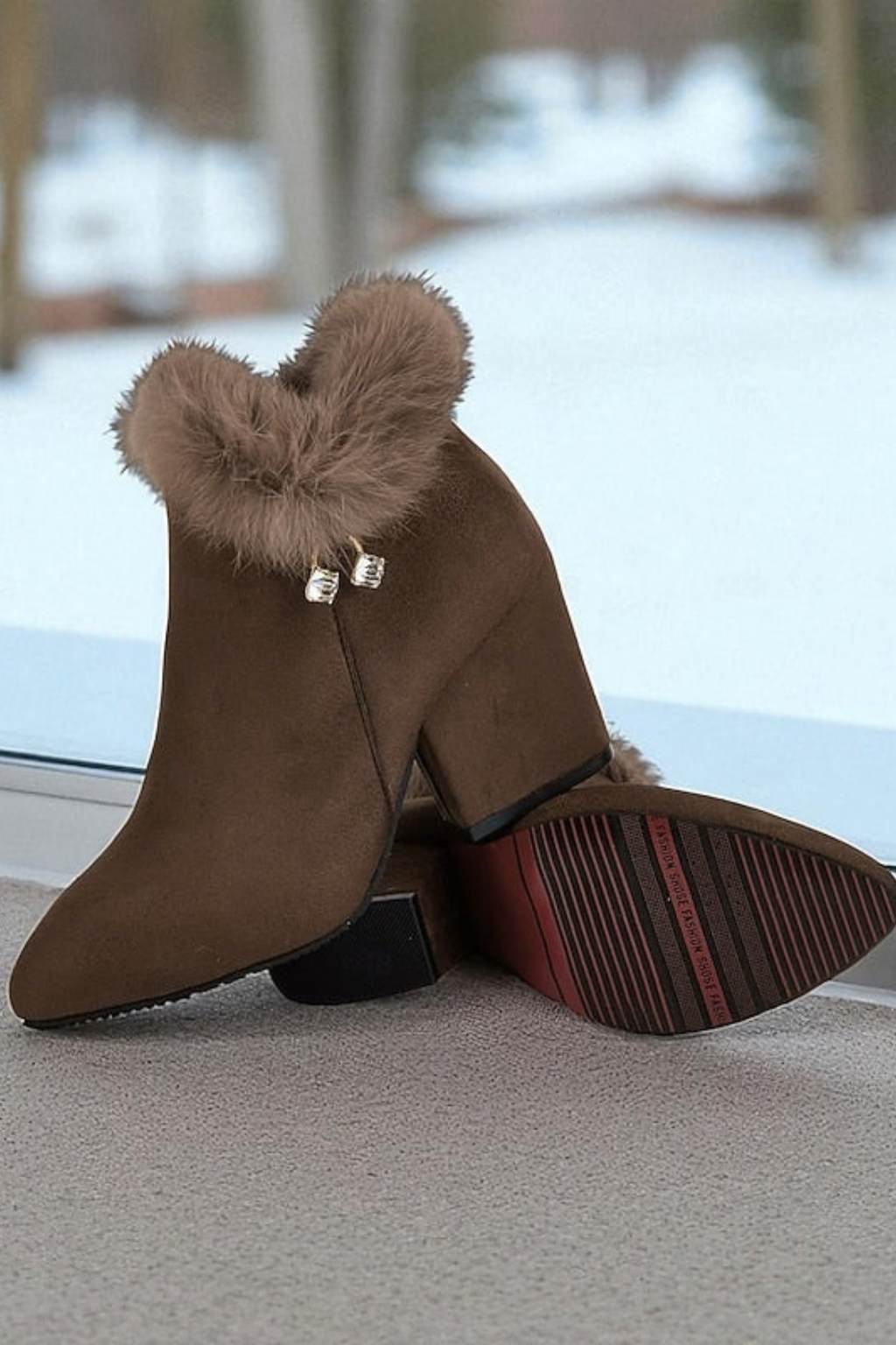 Fur Trim Block Heel Ankle Boots