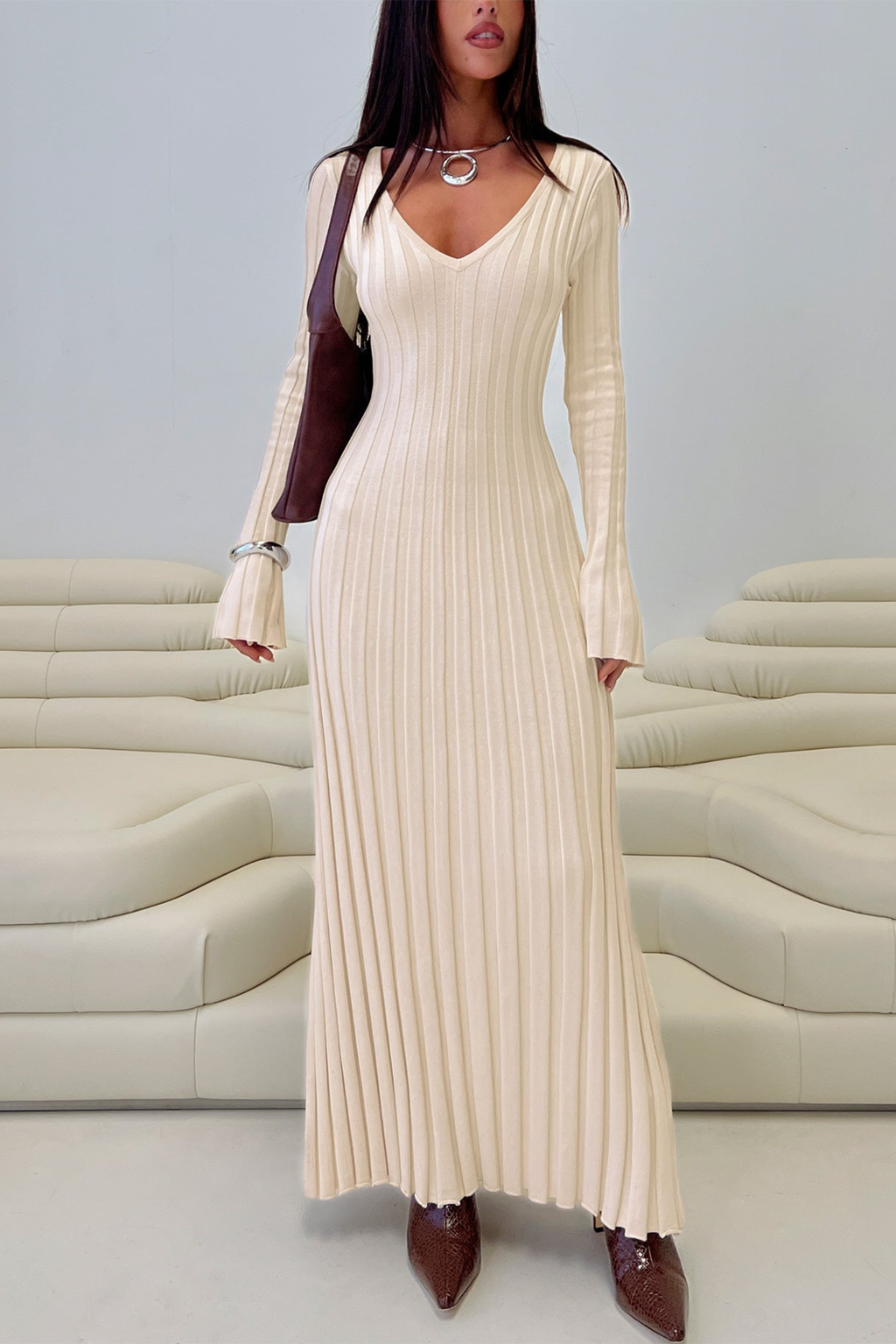 Tie Back Ribbed Maxi Dress