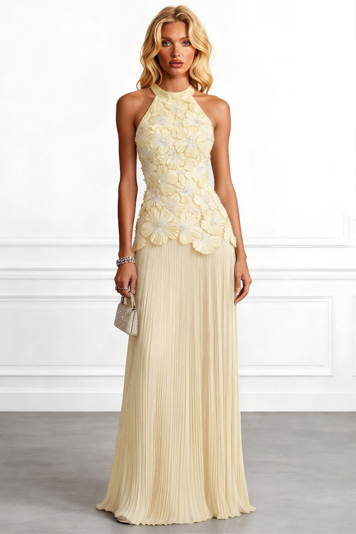 Halter Ruched Floral Maxi Dress