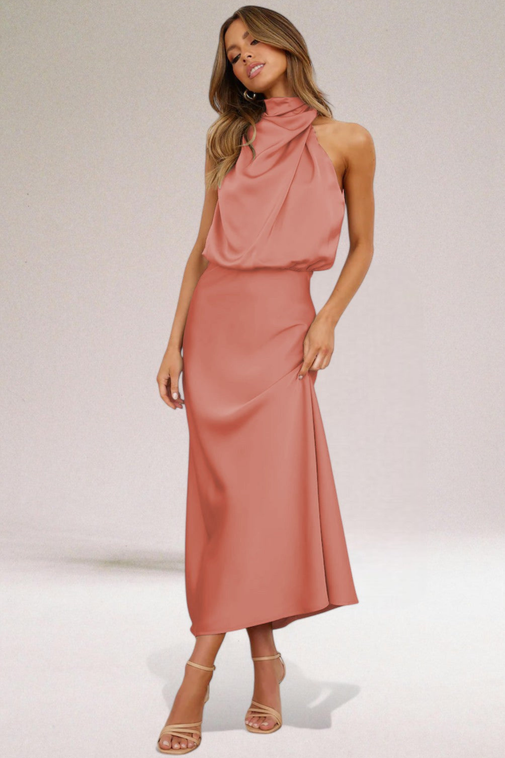 Halter Neck Midi Dress with Flowy Silhouette