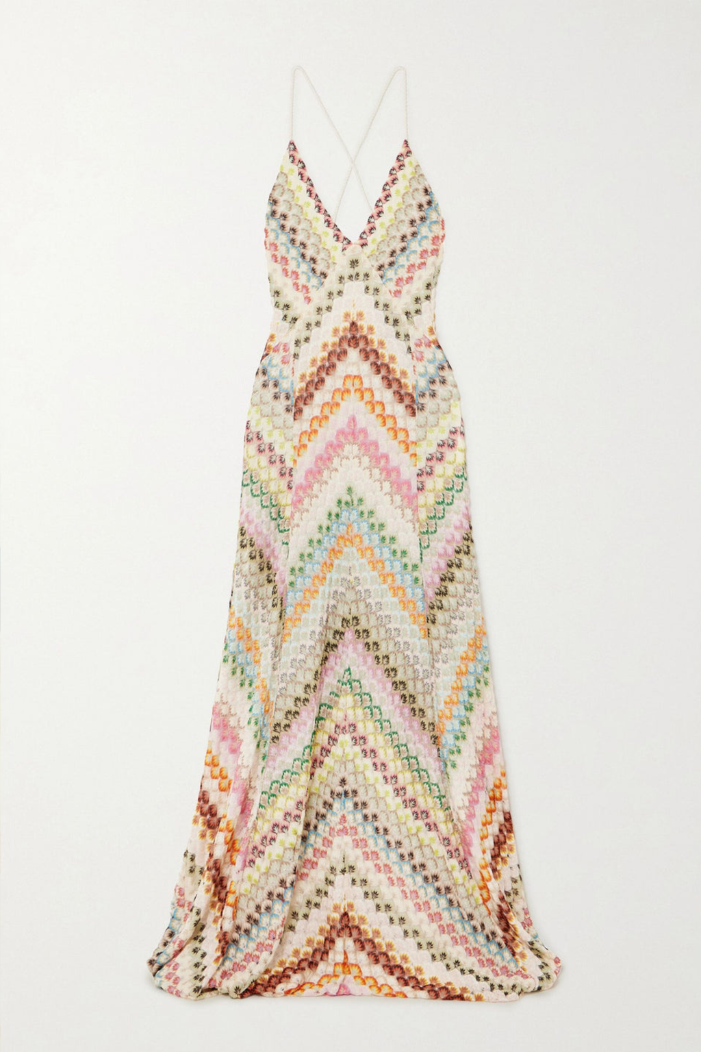 Open Back Knit Maxi Dress with Vibrant Herringbone Pattern