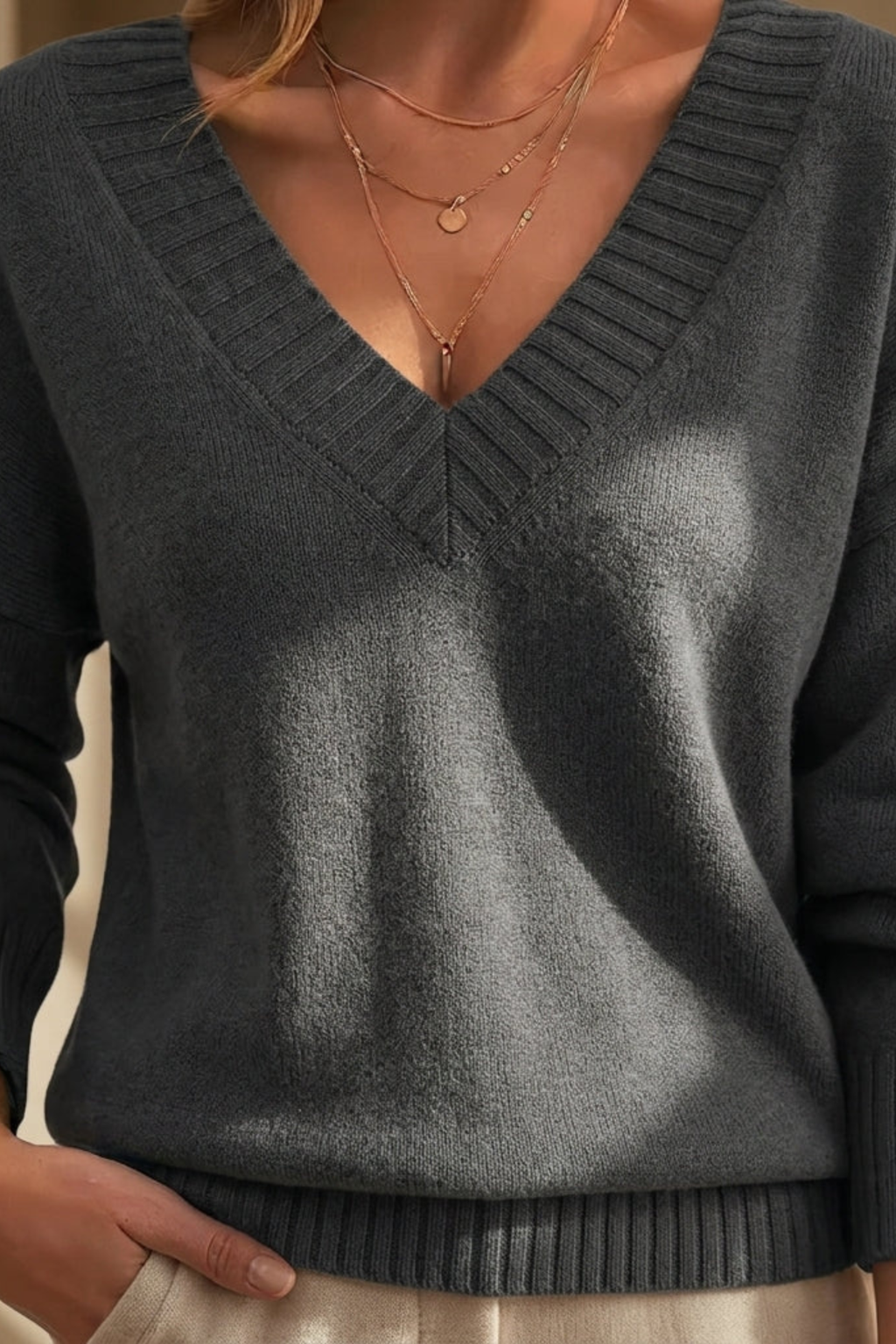 Women's Classic V Neck Knit Sweater