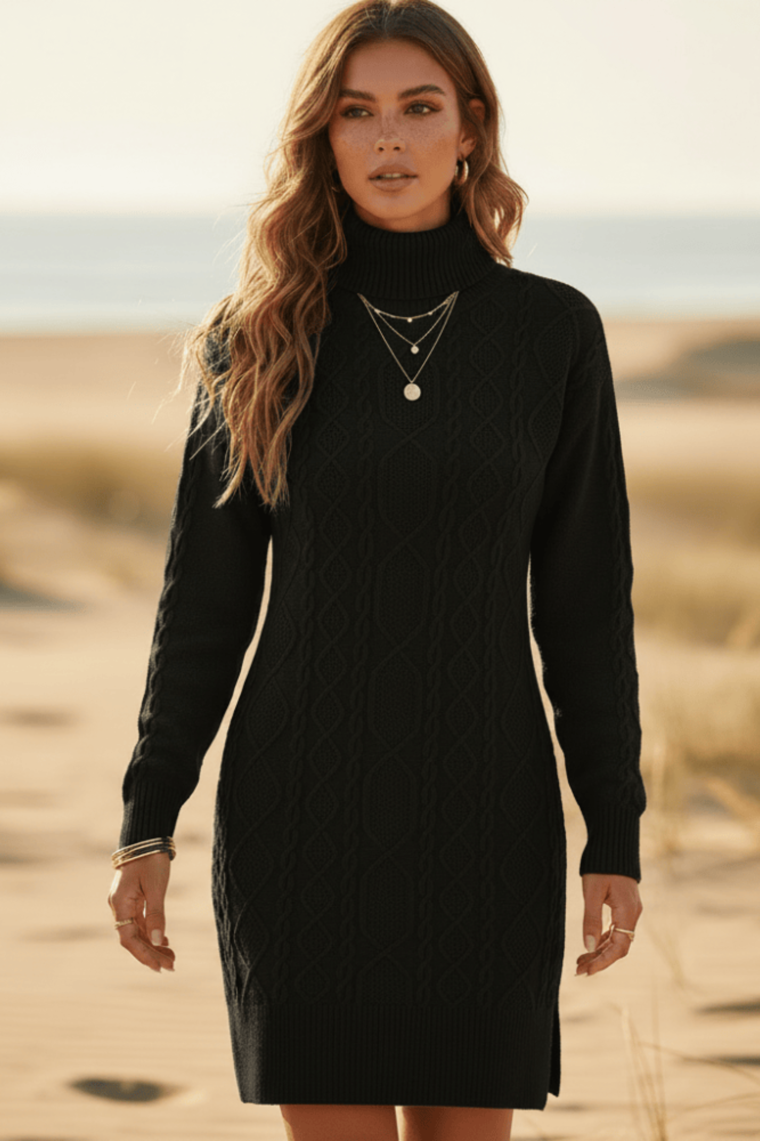 Oversized Turtleneck Knit Dress