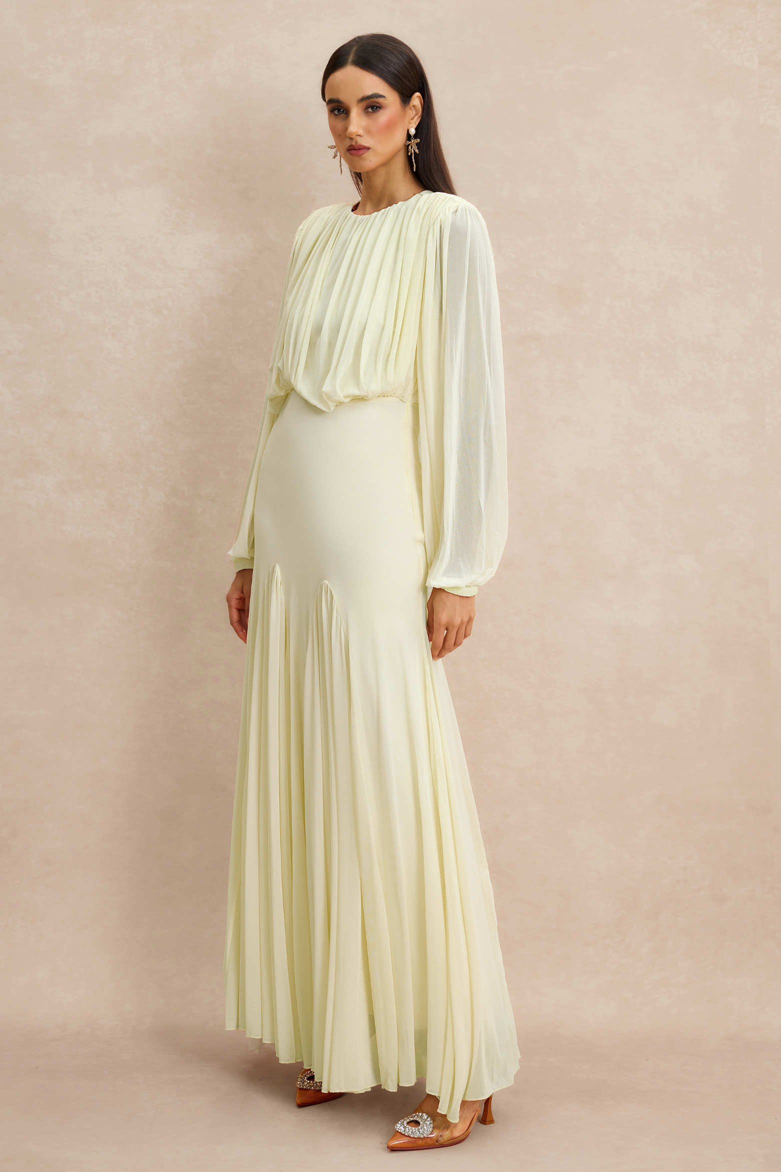Gathered Lantern Sleeve Maxi Dress