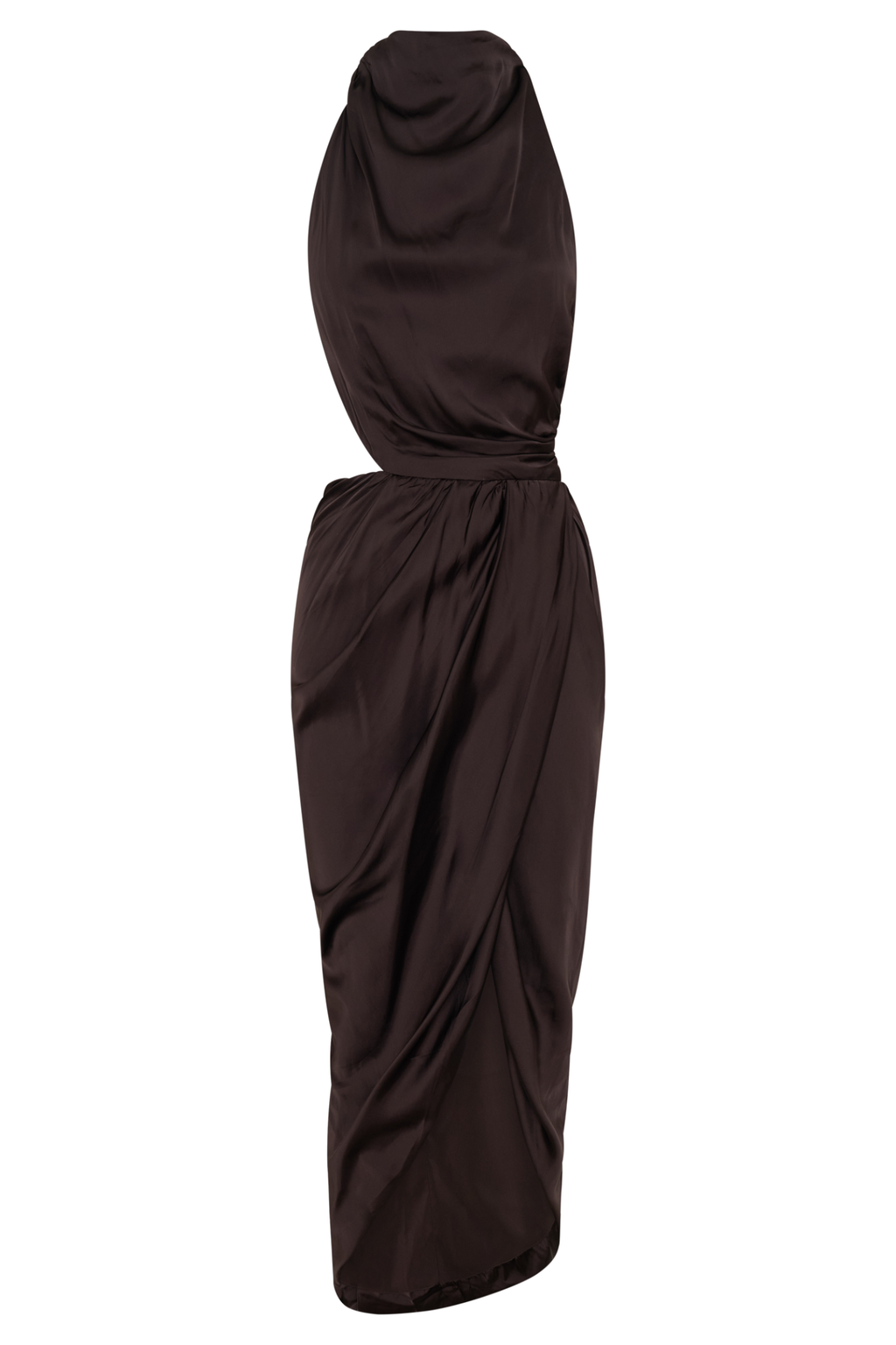 Draped Halter Midi Dress - Dark Chocolate