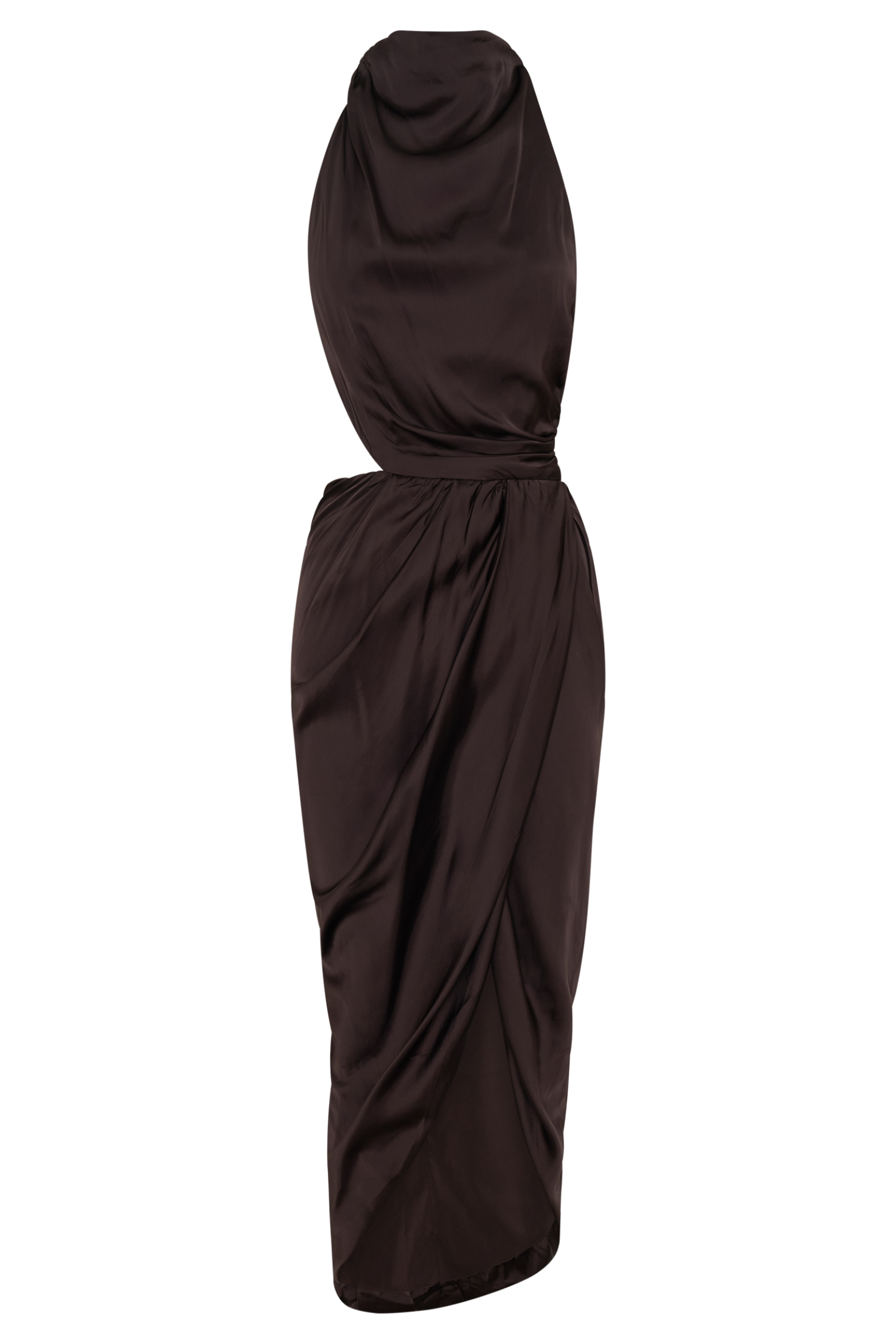 Draped Halter Midi Dress - Dark Chocolate