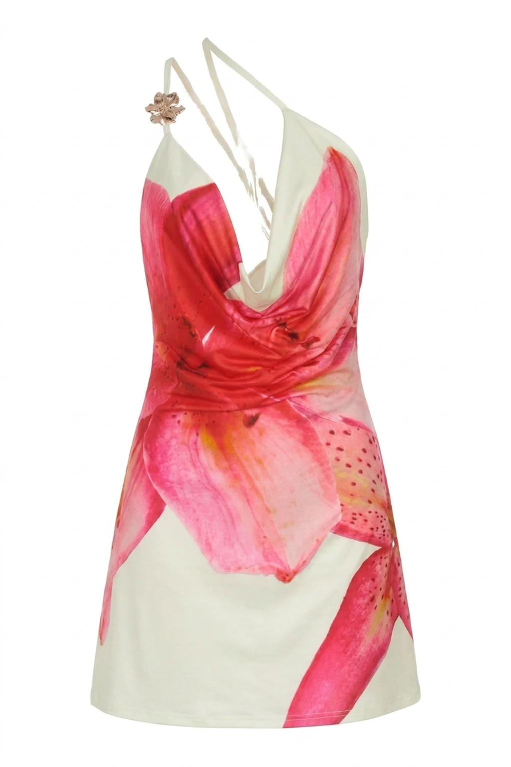 Floral Halter Mini Dress with Draped Neckline