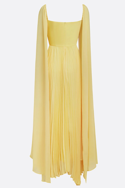 Pleated Chiffon A Line Maxi Dress with Square Neck